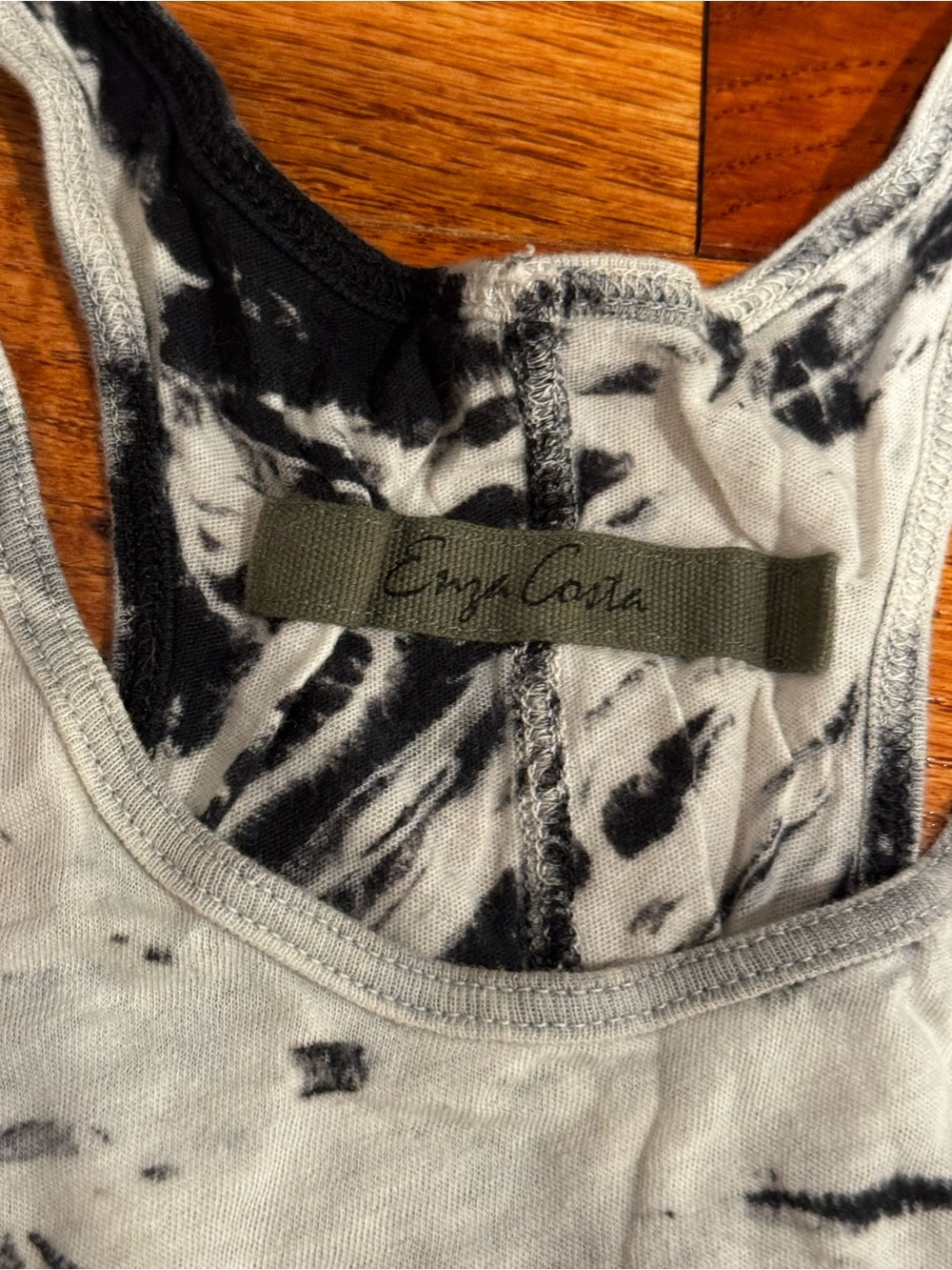 Enza Costa Pima Cotton Black White Marble Racerback Tank Longline Small - Picture 2 of 6